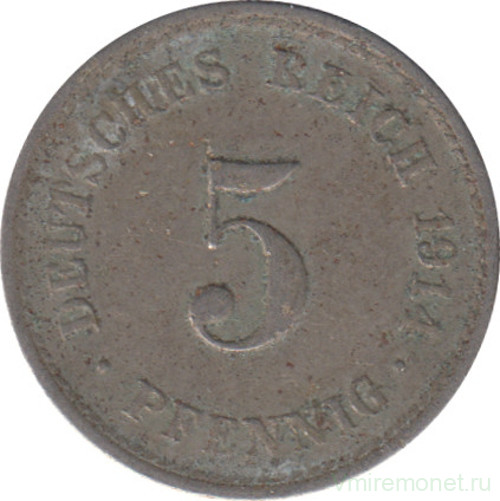 Монета. Германия (Германская империя 1871-1922). 5 пфеннигов 1914 год. (А).