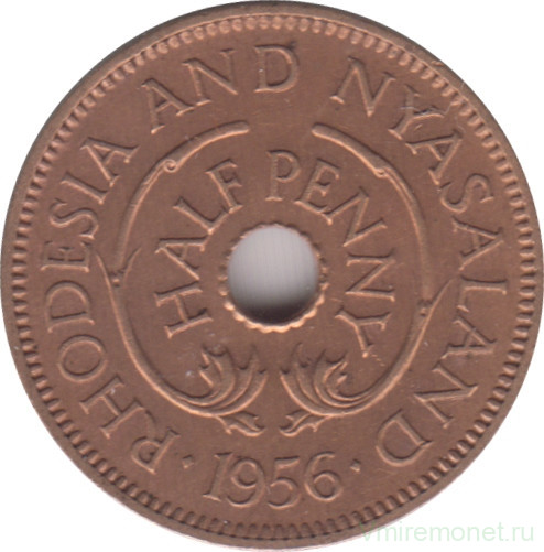 Монета. Родезия и Ньясаленд. 1/2 пенни 1956 год.