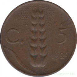 Монета. Италия. 5 чентезимо 1929 год.