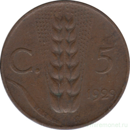 Монета. Италия. 5 чентезимо 1929 год.