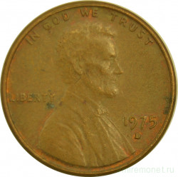 Монета. США. 1 цент 1975 год. Монетный двор D.