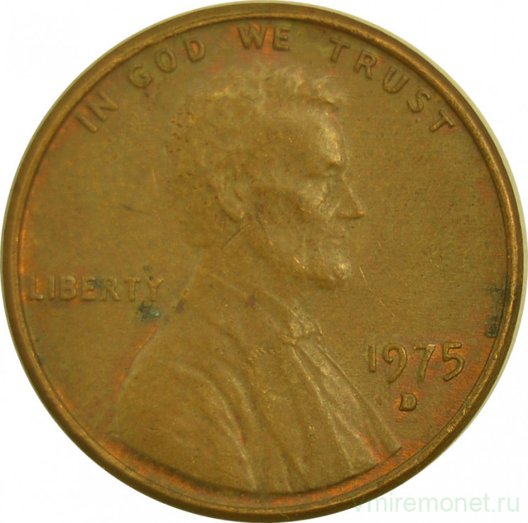 Монета. США. 1 цент 1975 год. Монетный двор D.