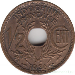 Монета. Французский Индокитай. 1/2 сантима 1936 год.