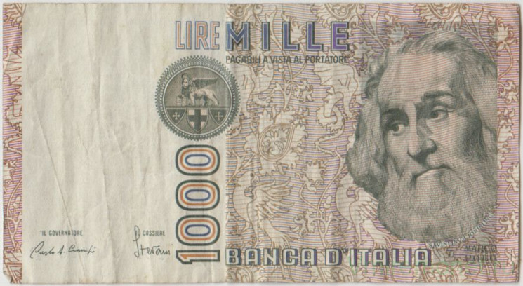 Банкнота. Италия. 1000 лир 1982 год. Тип 109а.