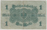 Банкнота. Кредитный билет. Германия. Германская империя (1871-1918). 1 марка 1914 год. С фоновой сеткой. Печать и номер - красные. рев.