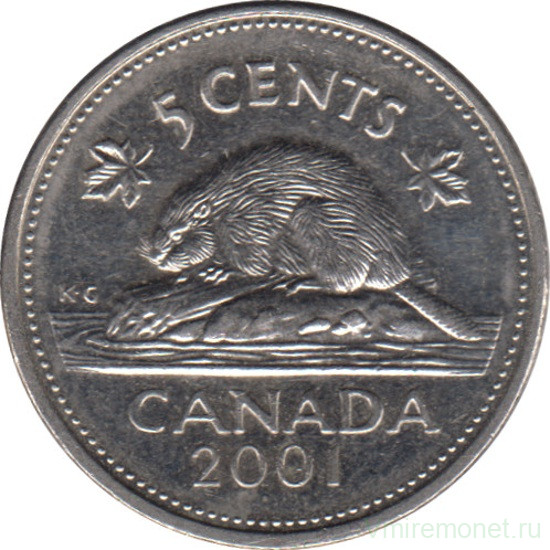 Монета. Канада. 5 центов 2001 год. Без отметки монетного двора.