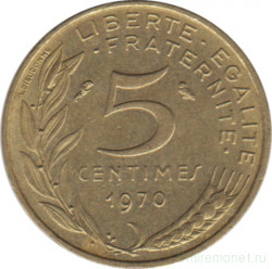 Монета. Франция. 5 сантимов 1970 год.