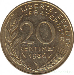 Монета. Франция. 20 сантимов 1986 год.