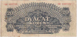 Банкнота. Чехословакия. 20 крон 1944 год. Тип 47.