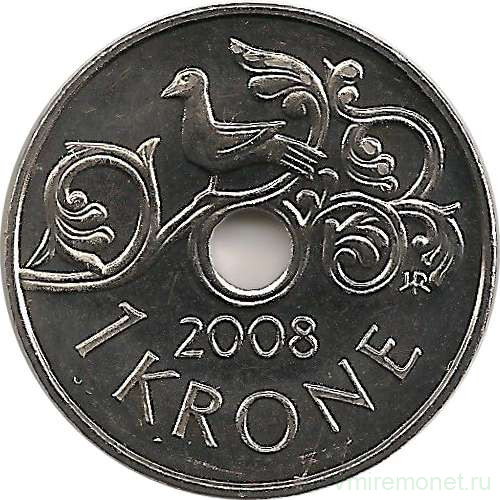 Монета. Норвегия. 1 крона 2008 год.