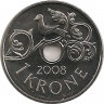 Монета. Норвегия. 1 крона 2008 год. ав.