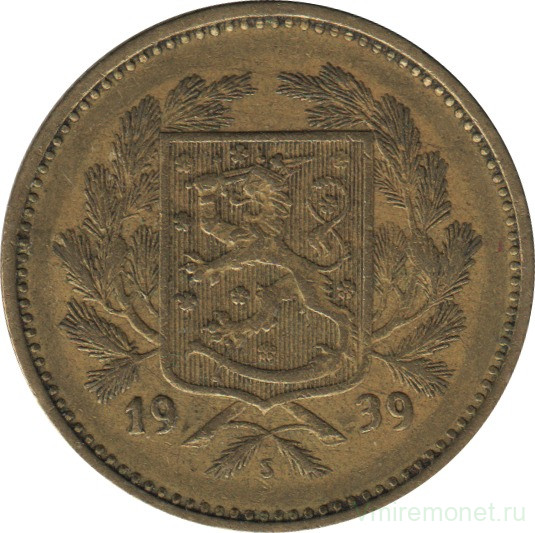 Монета. Финляндия. 5 марок 1939 год.