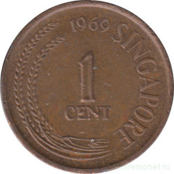 Монета. Сингапур. 1 цент 1969 год.