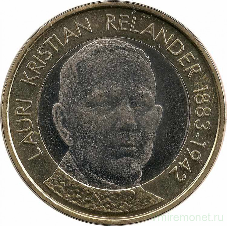 Монета. Финляндия. 5 евро 2016 год. Президент Финляндии Лаури Кристиан Реландер.