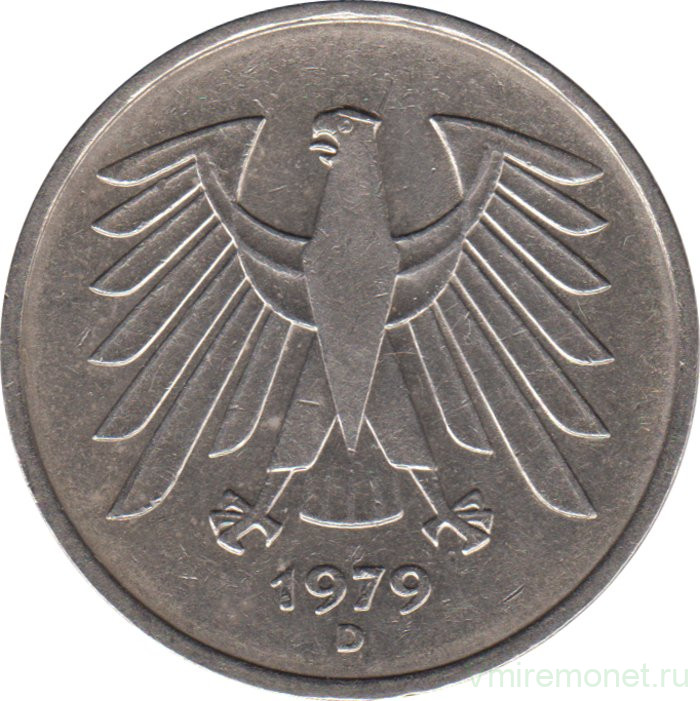 Монета. ФРГ. 5 марок 1979 год. Монетный двор - Мюнхен (D). fd/ Монета. ФРГ. 5 марок 1979 год. Монетный двор - Мюнхен (D).