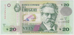 Банкнота. Уругвай. 20 песо 2008 год.