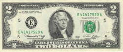 Банкнота. США. 2 доллара 1976 год. Серия E.