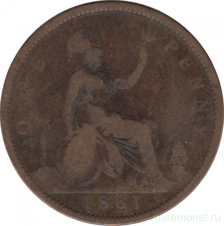 Монета. Великобритания. 1 пенни 1861 год.