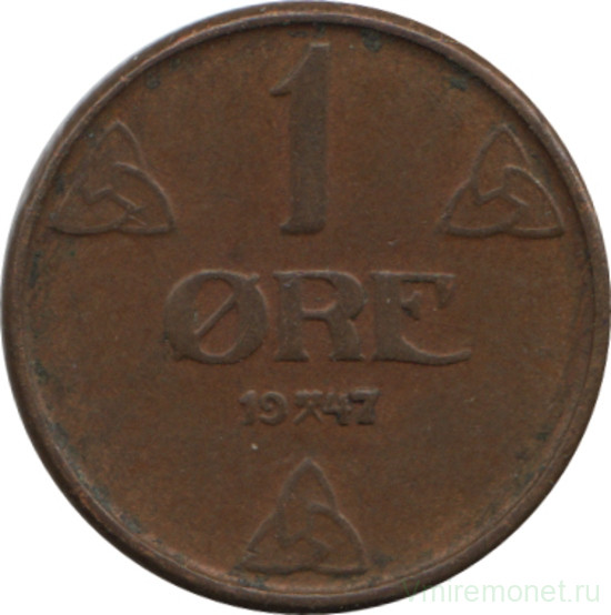 Монета. Норвегия. 1 эре 1947 год.