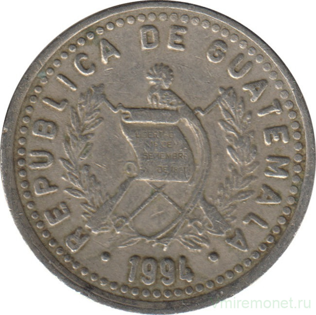 Монета. Гватемала. 25 сентаво 1994 год.
