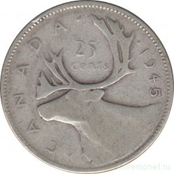 Монета. Канада. 25 центов 1945 год.