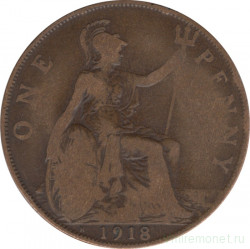 Монета. Великобритания. 1 пенни 1918 год. Н.