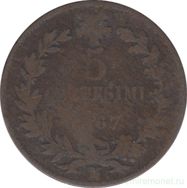 Монета. Италия. 5 чентезимо 1867 год. N.