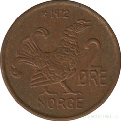 Монета. Норвегия. 2 эре 1972 год.