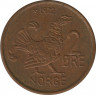 Монета. Норвегия. 2 эре 1972 год. ав