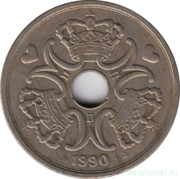 Монета. Дания. 5 крон 1990 год.