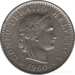 Монета. Швейцария. 20 раппенов 1960 год.