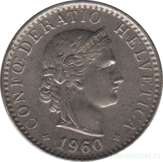 Монета. Швейцария. 20 раппенов 1960 год.