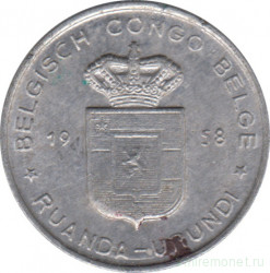 Монета. Бельгийское Конго (Руанда-Урунди). 1 франк 1958 год.