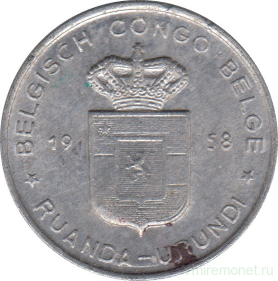 Монета. Бельгийское Конго (Руанда-Урунди). 1 франк 1958 год.