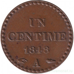 Монета. Франция. 1 сантим 1848 год. А.