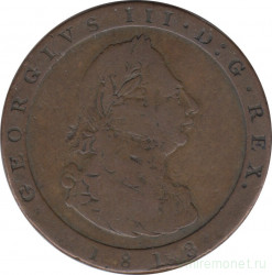 Монета. Великобритания. Остров Мэн. 1 пенни 1813 год.