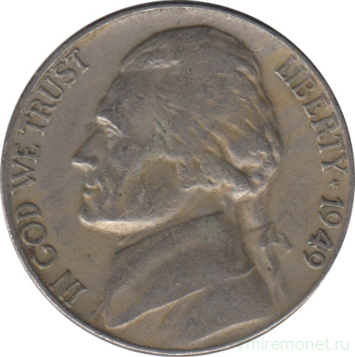Монета. США. 5 центов 1949 год.