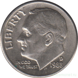 Монета. США. 10 центов 1988 год. Монетный двор D.