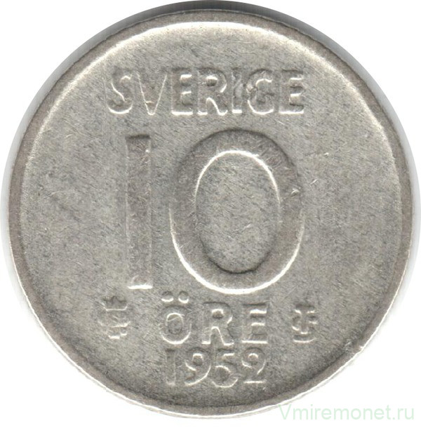 Монета. Швеция. 10 эре 1952 год.