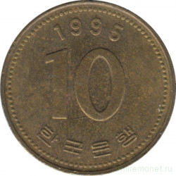 Монета. Южная Корея. 10 вон 1995 год.