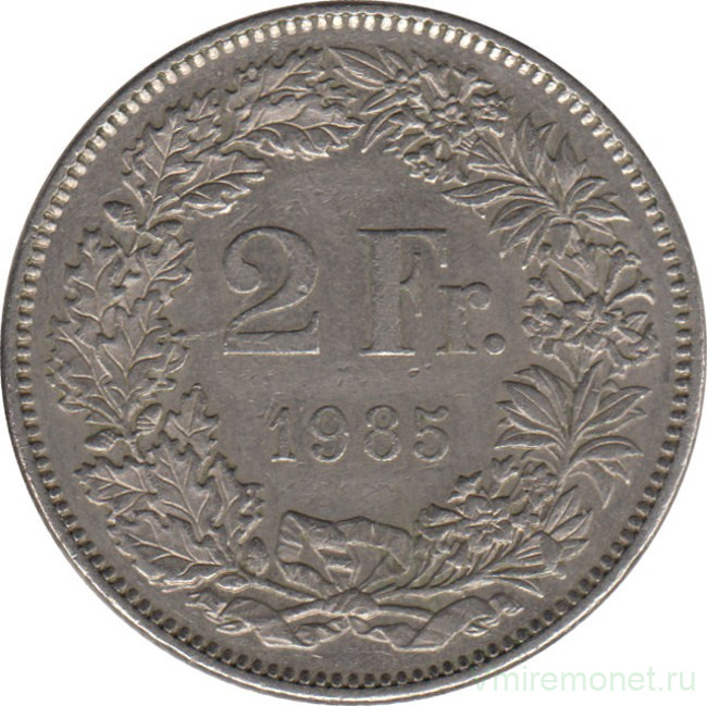 Монета. Швейцария. 2 франка 1985 год.