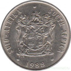 Монета. Южно-Африканская республика (ЮАР). 20 центов 1988 год.