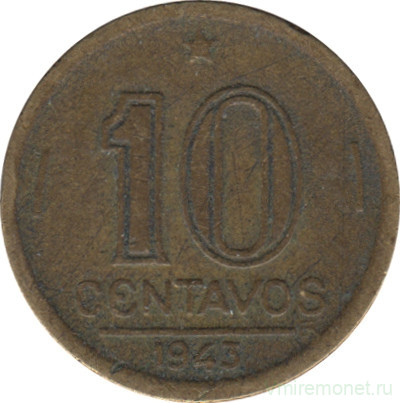 Монета. Бразилия. 10 сентаво 1943 год. Алюминиевая бронза.