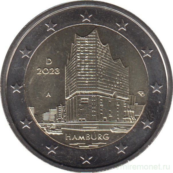Монета. Германия. 2 евро 2023 год. Гамбург (A).