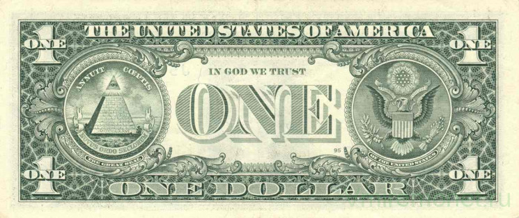 Банкнота. США. 1 доллар 1995 год. Серия J. Тип 496b.