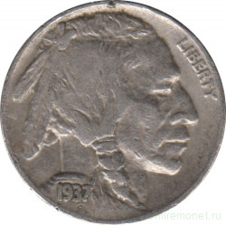 Монета. США. 5 центов 1937 год.