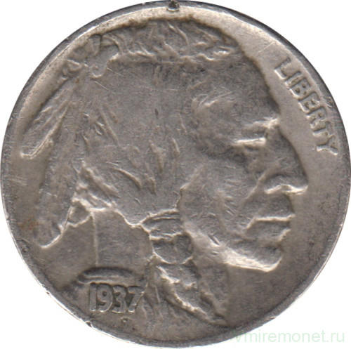 Монета. США. 5 центов 1937 год.
