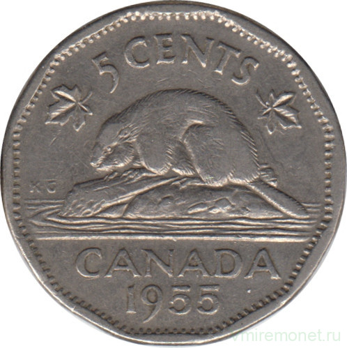 Монета. Канада. 5 центов 1955 год.