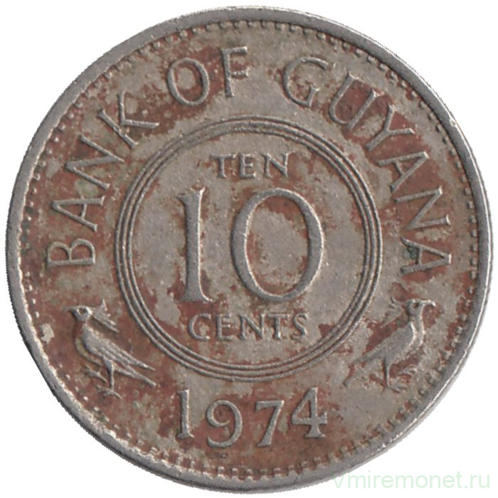 Монета. Гайана. 10 центов 1974 год.   