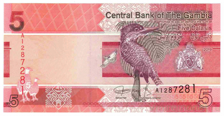Банкнота. Гамбия. 5 даласи 2019 год.